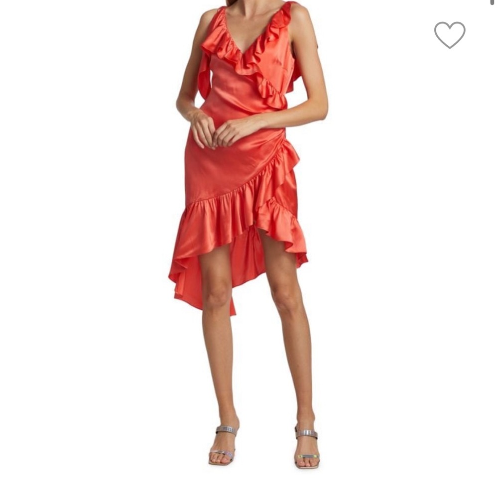 Cinq A Sept Petunya ruffled silk wrap dress in ‘neon coral’